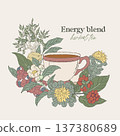 Hand drawn wreath with energy tea medicinal plants 137380689