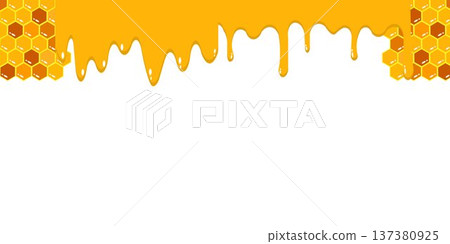 Honey Drip With Honeycomb Hexagon Background 137380925