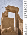 Ancient Egyptian Temple Entrance with Carved Stone Reliefs 137380987