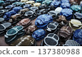 Colorful Scarab Beetle Souvenir Figurines at Market Stall 137380988