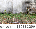 An old stone wall with sprinkled plaster. 137381299