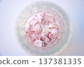 Glass bottle and cherry blossom petals 137381335