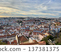 Panorama of an old European town at sunset 137381375
