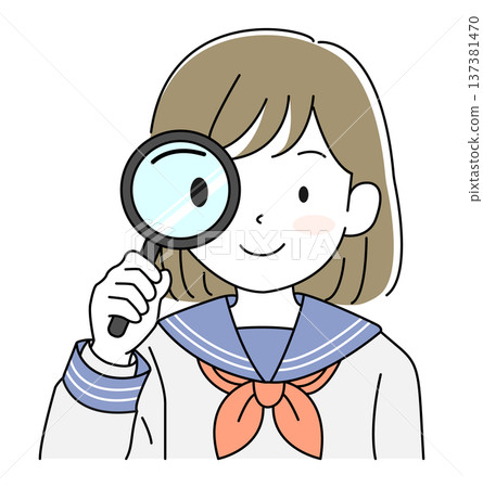 High school girl looking through a magnifying glass High school girl looking through a magnifying glass 137381470