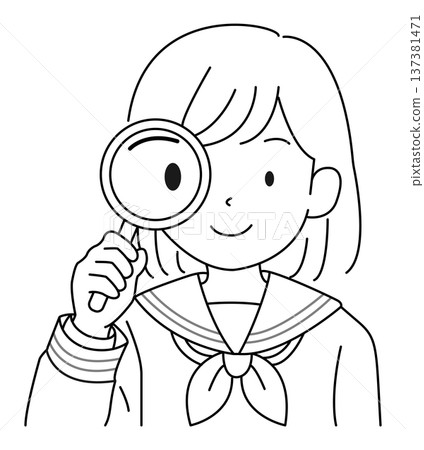 高中女生正在用放大鏡觀察 高中女生正在用放大鏡觀察 137381471