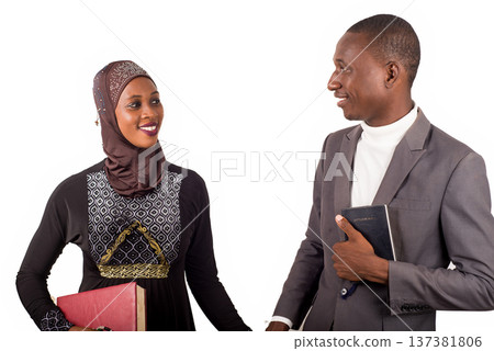 portraits of two religious people hands in hands and smiling. portraits of two religious people hands in hands and smiling. 137381806