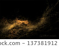 A chaotic, isolated golden wavy pattern on a black background 137381912
