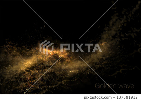 A chaotic, isolated golden wavy pattern on a black background A chaotic, isolated golden wavy pattern on a black background 137381912