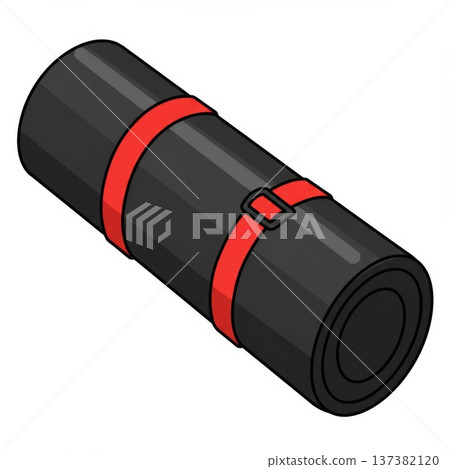 Black Rolled Mat with Red Straps 137382120
