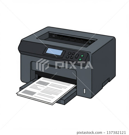 Gray Desktop Printer with Printed Paper 137382121