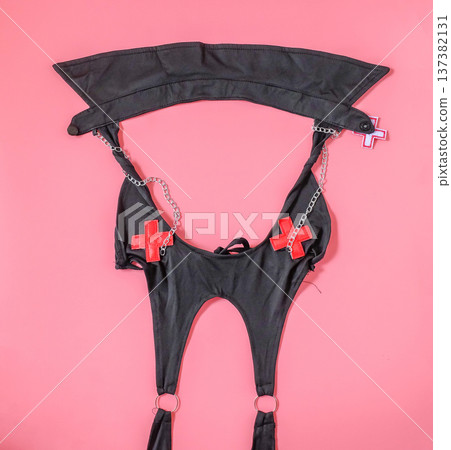 Cosplay women's underwear on color background. Cosplay women's underwear on color background. 137382131