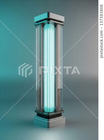 Futuristic glowing lamp with bright cyan light and metallic frame 137383808