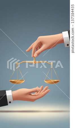 Hands Exchange Golden Scales of Justice Symbolizing Balance and 137384435