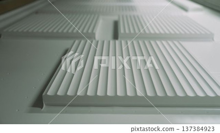 Modern white fluted surface in perspective view, minimalist background 137384923