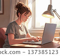 Freelancer girl depicted in anime style working on a laptop 137385123