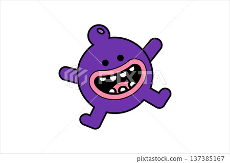 Purple cartoon character running with big smile flat design isolated on white background Purple cartoon character running with big smile flat design isolated on white background 137385167