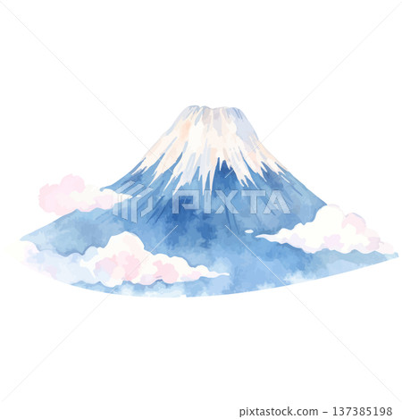 富士山水彩插畫，日本標誌性山峰富士山水彩插圖 137385198