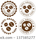 Exploring six variations of Arabica coffee bean circle logos in a simple layout 137385277