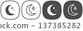 Set of dark mode moon and star icons showing a crescent with sparkles and different styles 137385282