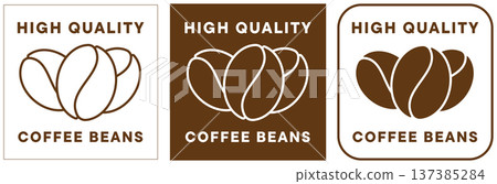 Set of brown coffee bean labels showing simple text and a coffee bean graphic Set of brown coffee bean labels showing simple text and a coffee bean graphic 137385284