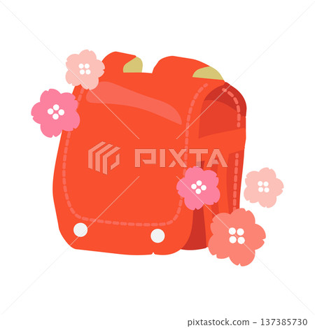 櫻花和紅色書包的插圖 櫻花和紅色書包的插圖 137385730