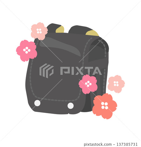 Illustration of cherry blossoms and a black school bag 137385731