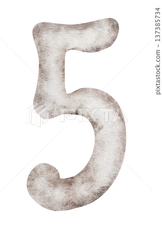 Watercolor beige number five. Hand painted illustration isolated on background. Elements for creative children design, sticker, invitation, save the date card. Watercolor beige number five. Hand painted illustration isolated on background. Elements for creative children design, sticker, invitation, save the date card. 137385734