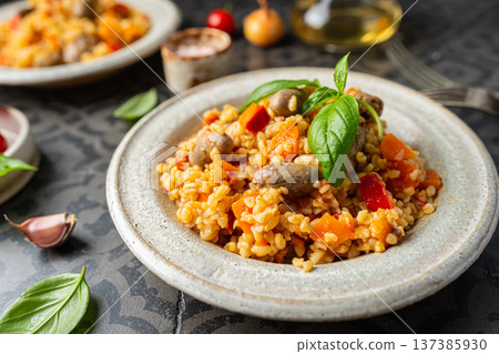 Bulgur with chicken hearts 137385930