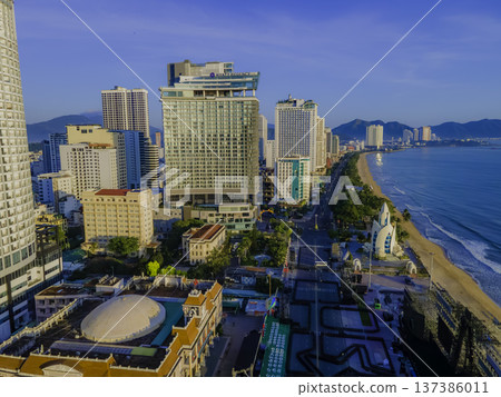A coastal town at dawn. A coastal town at dawn. 137386011