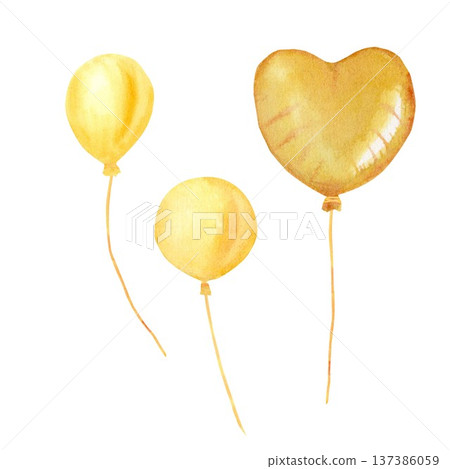 A collection of yellow balloons and a hand-drawn watercolor heart on an isolated background. A simple clip art gift or decoration for a party, date, reunion, birthday, or anniversary. A collection of yellow balloons and a hand-drawn watercolor heart on an isolated background. A simple clip art gift or decoration for a party, date, reunion, birthday, or anniversary. 137386059