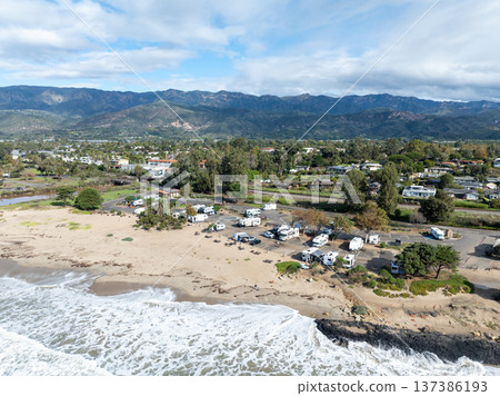 Aerial view of Carpinteria, small seaside city in southeastern Santa Barbara County, Californi Aerial view of Carpinteria, small seaside city in southeastern Santa Barbara County, Californi 137386193