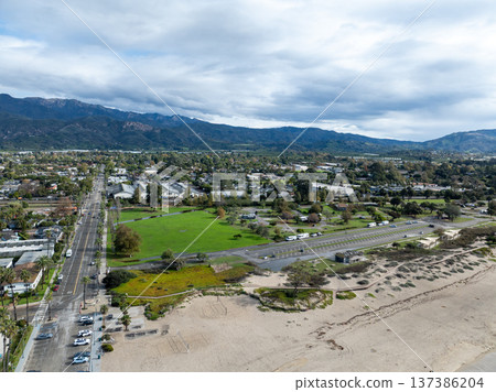 Aerial view of Carpinteria, small seaside city in southeastern Santa Barbara County, Californi Aerial view of Carpinteria, small seaside city in southeastern Santa Barbara County, Californi 137386204