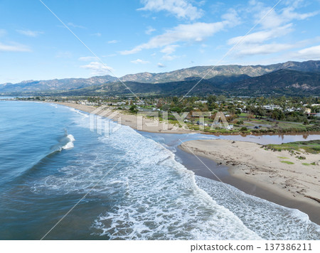 Aerial view of Carpinteria, small seaside city in southeastern Santa Barbara County, Californi Aerial view of Carpinteria, small seaside city in southeastern Santa Barbara County, Californi 137386211