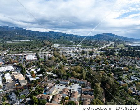 Aerial view of Carpinteria, small seaside city in southeastern Santa Barbara County, Californi Aerial view of Carpinteria, small seaside city in southeastern Santa Barbara County, Californi 137386219