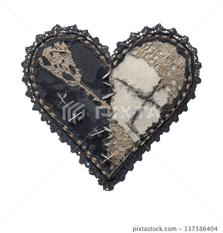 Gothic Stitched Heart Vintage Dark Love Symbol Clipart Illustration 137386404