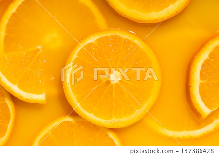 Bright juicy fruity background, oranges drenched in juice Bright juicy fruity background, oranges drenched in juice 137386428