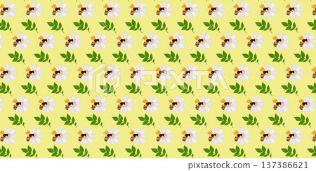 Cute Bee and daisy Pattern Background 137386621