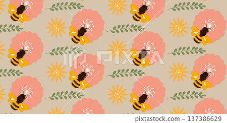 Cute Bee and daisy Pattern Background Cute Bee and daisy Pattern Background 137386629