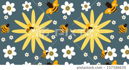 Cute Bee and daisy Pattern Background Cute Bee and daisy Pattern Background 137386630