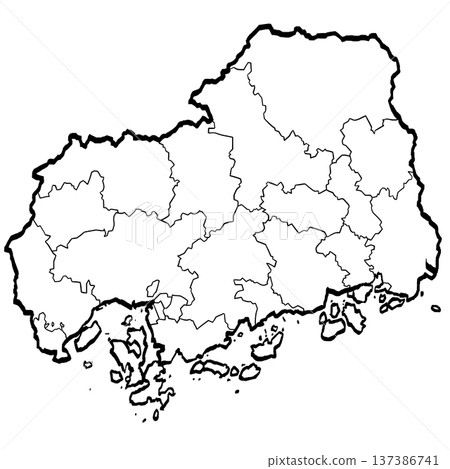 廣島縣地圖 - 市町劃分插圖(筆觸風格) 廣島縣地圖 - 市町劃分插圖(筆觸風格) 137386741