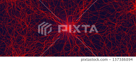 Blood Vessel Vein Wireframe Background, Micro Vascular Veins Lines Structure, Cardio Surgery Medicine Concept. Medical Endovascular Neurovascular Science Therapy Graphic. Vector Illustration. 137386894