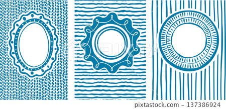 Decorative plate style frames with seamless striped patterns background 137386924