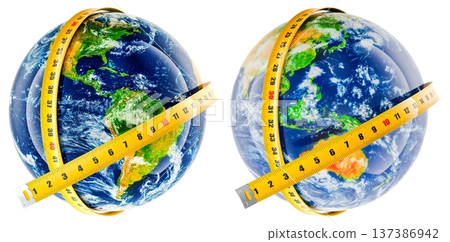 World Obesity Day concept, Earth Globe with measuring tape. 3D rendering World Obesity Day concept, Earth Globe with measuring tape. 3D rendering 137386942