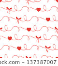 Seamless pattern. Red, scarlet, hearts, bows. About love, for Valentine's Day. In a flat style. Watercolor, pastel. For printing, prints, products 137387007