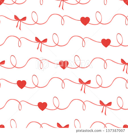 Seamless pattern. Red, scarlet, hearts, bows. About love, for Valentine's Day. In a flat style. Watercolor, pastel. For printing, prints, products 137387007