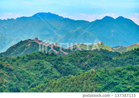 Simatai section of the Great Wall of China on a clear summer sunny day Simatai section of the Great Wall of China on a clear summer sunny day 137387133