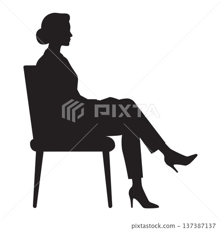 Woman silhouette sitting on chair in business professional attire 137387137
