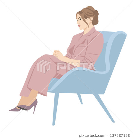 Professional woman sitting in armchair waiting patiently Professional woman sitting in armchair waiting patiently 137387138
