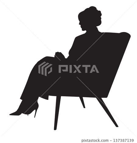 Woman silhouette sitting on chair thinking and waiting Woman silhouette sitting on chair thinking and waiting 137387139