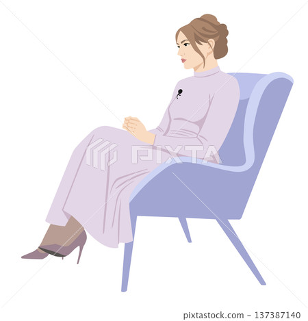 Woman sitting in armchair during interview flat illustration 137387140